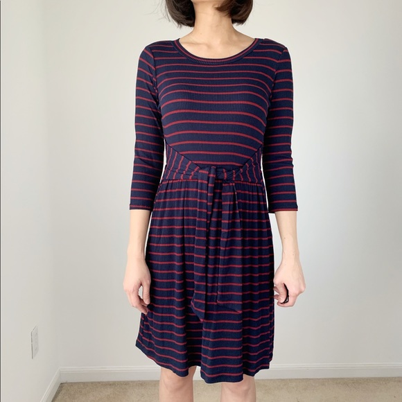 CREW NECK WAIST TIE STRIPED DRESS - Picture 11 of 11